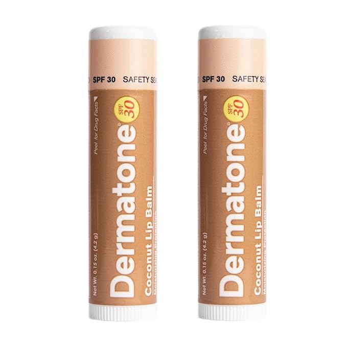 Dermatone Coconut Lip Balm SPF 30 | Lip Balm with Sunscreen | Moisturizing with Aloe and Vitamin E | Medicated to Soothe & Replenish Chapped and Cracked Lips (Coconut Lip Balm, 0.15oz Pack of 2)