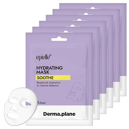 Epielle Hydrating Sheet Mask 6 Pack, Soothing & Restoring Face Mask with Cica, Heartleaf Extract & Witch Hazel Water, Target Dry & Sensitive Skin, Korean Skin Care