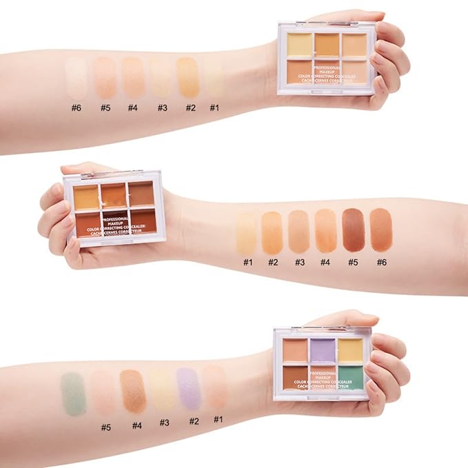 Color Correcting Concealer Palette 6 Colors Lightweight Smooth Correcting Contour Cream Makeup Palette (Color 03)