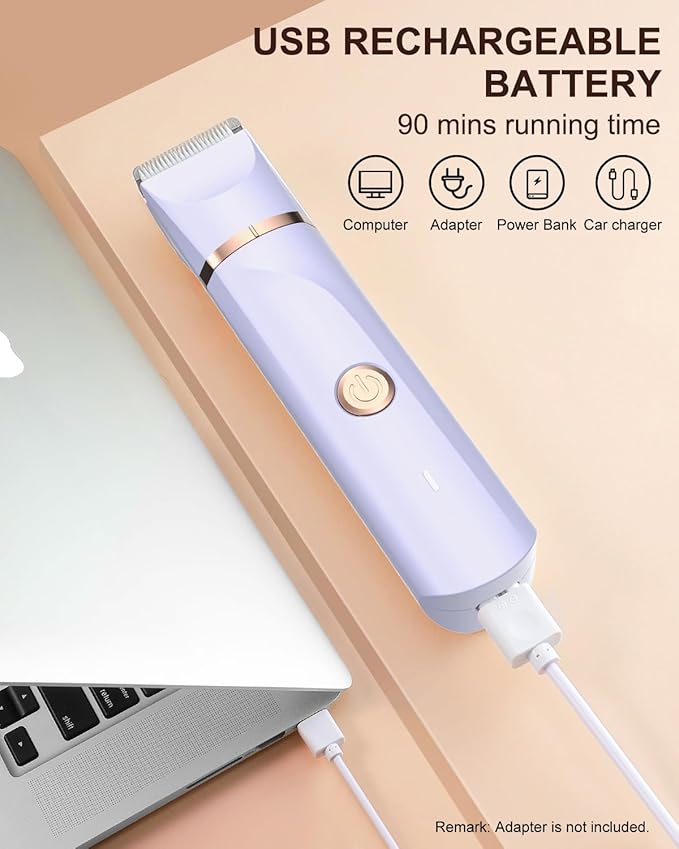 Bikini Trimmer for Women,Painless Electric Razor for Pubic Hair,Rechargeable Body Hair Trimmer,Electric Shaver Removal with Snap-in Ceramic Blades IP7X Washable Head,Wet and Dry Use, Light Purple