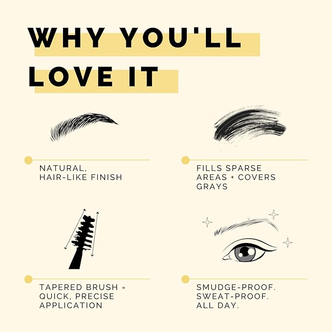 Elizabeth Mott Eyebrow Gel - Queen of the Fill Tinted Brow Filler, Volumizer & Setter - Defines, Shapes & Covers Grays - Water-Resistant, Long-Lasting, Smudge-Proof - Cruelty-Free, Black Shade, 4g