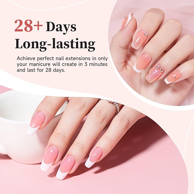 JEWHITENY Poly Nail Gel Set Clear Pink White Neutral Classic Color Poly Extension Gel With Base and Top Coat Slip Solution French Manicure for Home DIY Need U V Lamp Curing