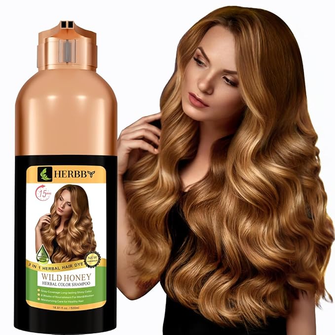 Hair Color Shampoo for Gray Hair Coverage&Color Transform with 9 Herbal Extracts –Long Lasting(6-8 Weeks),Shiny,Evenly Colored,Instant Hair Dye Shampoo&Conditioner, 500 Ml (WILD HONEY COLOR)