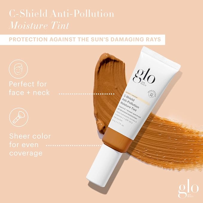 Glo Skin Beauty C-Shield Anti-Pollution Moisture Tint - Tinted Moisturizer With SPF 30 for Face, Broad Spectrum Protection & Vitamin C, 1.7 Oz (8N-Dark)