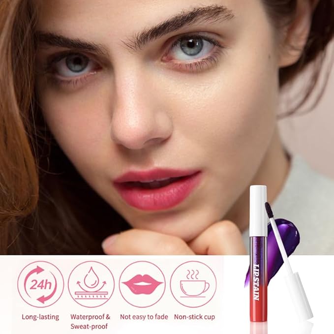 evpct Red Peel Off Lip Stain Tints, Red Liquid Lipstick Lip Stain Long Lasting Waterproof for Women, Non-stick Cup Lipstick Peel Off Highly Pigmented Not Faded Smudge-proof Easy to Apply, 03