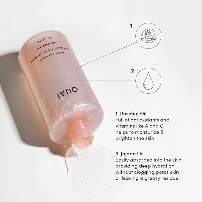 OUAI Body Cleanser, Melrose Place - Foaming Body Wash with Jojoba Oil and Rosehip Oil to Hydrate, Nurture, Balance and Soften Skin - Paraben, Phthalate and Sulfate Free Skin Care Products - 10 Oz