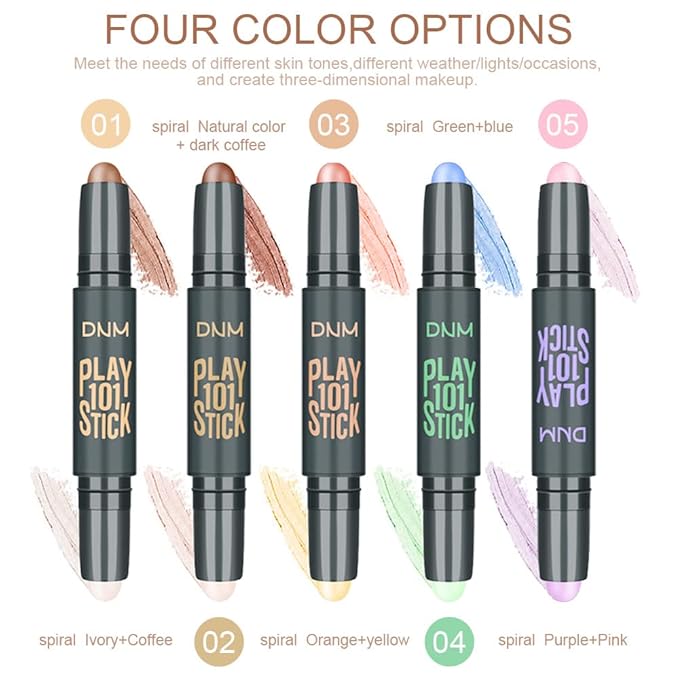 evpct 5Pcs 2In1 Face Cream Makeup Highlighter Highlight Contouring Concealer Contour Sticks Kit Bronzer Highlighter Makeup Stick and Contour Palette Illuminator Highly Piamented Long Lasting Brighten