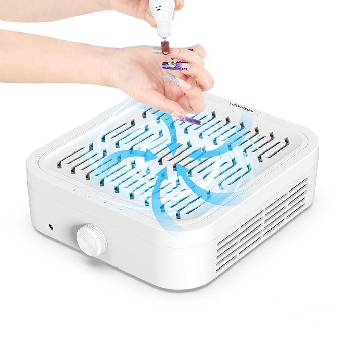 LIONVISON Nail Dust Collector for Salons: Vacuum Fan Dust Suction Machine for Beginners DIY - Manicure Pedicure Tool with Reusable Filter for Home