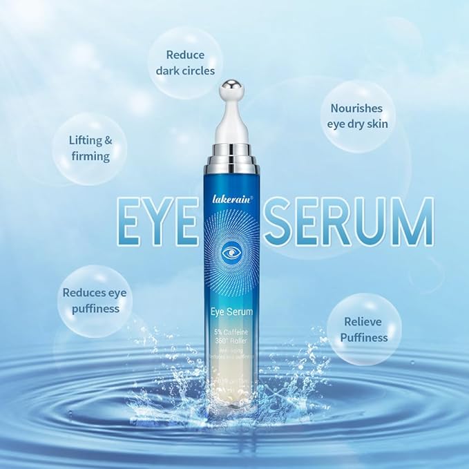 5% Ordinary Caffeine Eye Serum, Anti-Aging Hydrating Eye Serum with 360° Massage Ball,Eye Serum Reduce Wrinkles and Fine Lines,Under Eye Roller Cream for Dark Circles and Puffiness