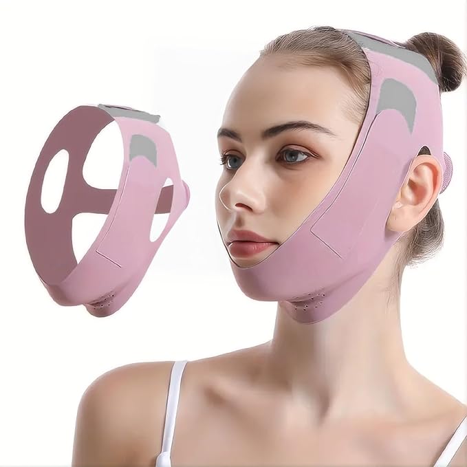 Face Slimming Mask, Breathable Mesh Design，V Line Face Lifting Strap and V Line Face Shaping Belt - Chin and Cheek Lifting Bandage for V Face Lift - Sleeping Mask Strap for Women - pink