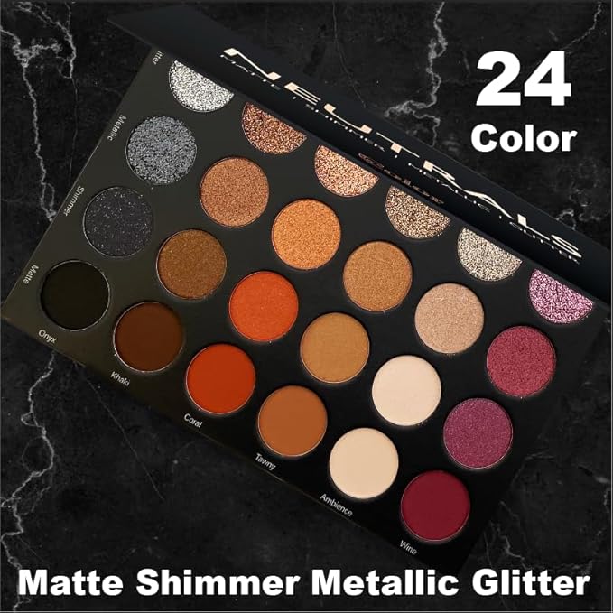 Cosmeticss - Neutrals, 24-Color eyeshadow Palette Matte/Shimmer/Metallic.Glitter Finish, Highly Pigmented Eye shadow Makeup, Long- Wearing Eye Palette, Eye Makeup Kit with Easy-to-Blend Shades