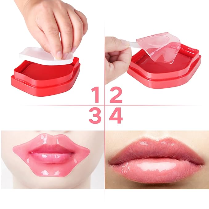 Lip Masks Sheet,Moisturizing Crystal Collagen Gel,Anti-Aging Lip Patches Reduces Lip Lines,Plump Dry Lips Overnight Lip Care,Fall/Winter Collagen Lip Sleep Mask 20 Packs with Box,Red