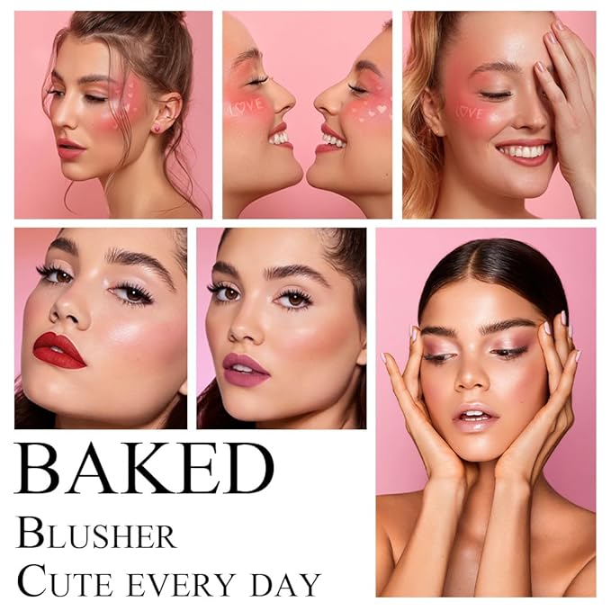 Baked Blush Powder, Natural Glow Blush Palette for Cheeks, Contour Brighten Highlight Face for a Shimmery or Matte Finish, Lightweight Blendable, Long Lasting Face Makeup #01