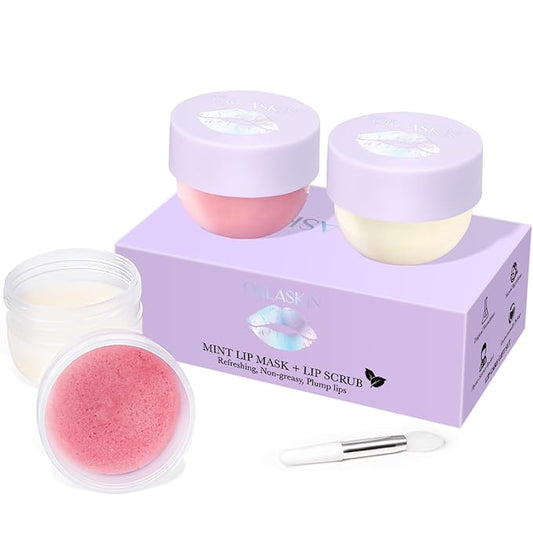 Lip Mask & Lip Scrubber Exfoliator Lip Sleeping Mask Overnight for Dark Lips to Lighten Moisturizer Lip Butter Balm for Dry Chapped Cracked Peel Lips Skin Care（Mint Flavor）