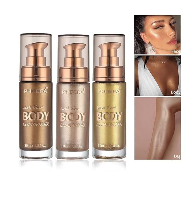 2 Pack Body Luminizer, High Gloss Waterproof Body Luminizer Glitter Face Shimmer Moisturizer Lotion Tan Cream Foundation Makeup Bronzer(103 Glistering Bronze)