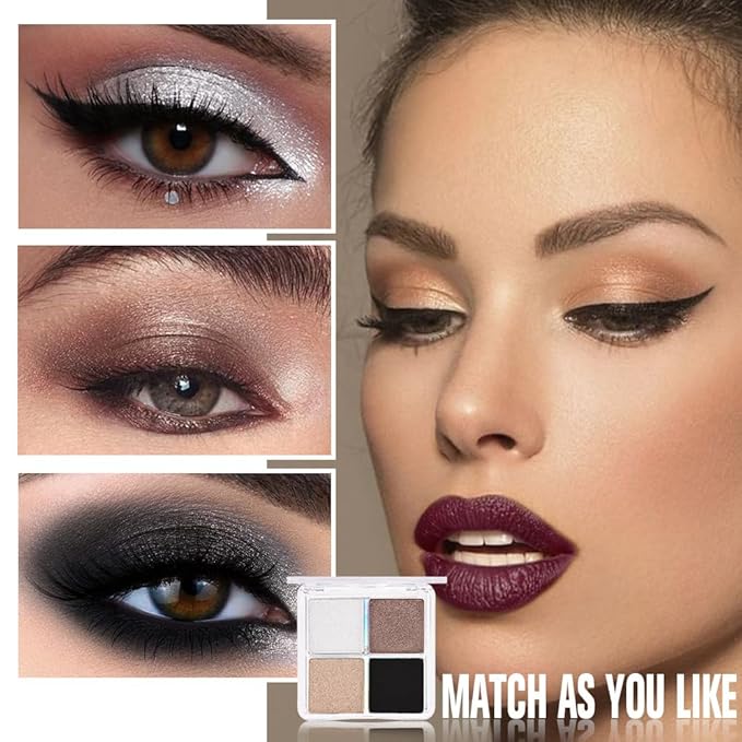 evpct Eyeshadow Quad Palette, Moonlit, Silver Taupe Broneze Gold Black Glitter Shimmer Metallic Matte High Pigment Mini Eye Shadow Palette Makeup for older Women, Smudge Proof, Vegan Cruelty-free