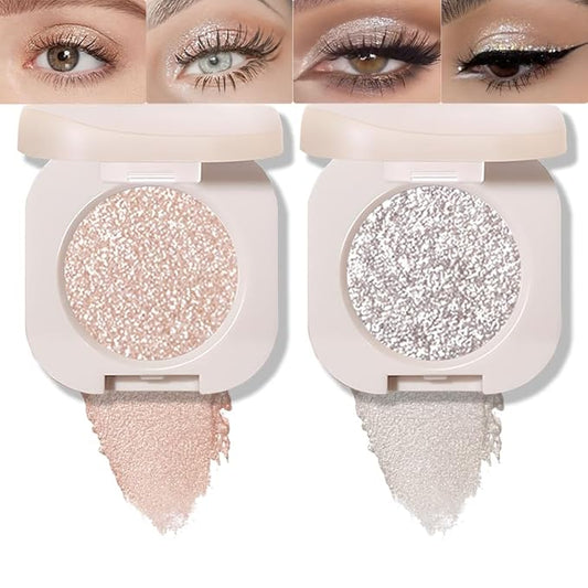 2Pcs Single Color Glitter Eyeshadow, Light Monochrome Pressed Glitter Matte Shimmer Eyeshadow, Talc-Free, Paraben-Free, Cruelty-Free, Lightweight Long-Lasting Single Eyeshadow Palette 11#+12#