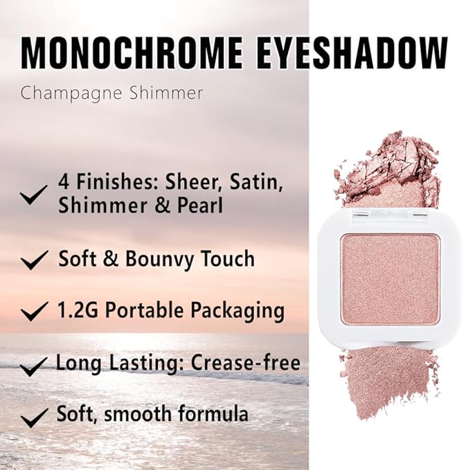 evpct Dusty Pink Champagne Single Eyeshadow Palette, Rose Gold Ice Pink Nude Glitter Cream Eye shadow Palette Singles Brightener Makeup for Older Women, High Pigment Waterproof Monochrome Eyeshadow