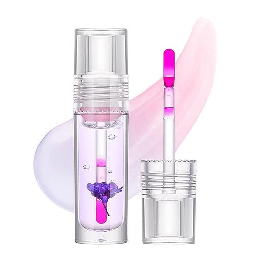 Flower Lip Oil, Hydrating Lip Glow Oil, Plumping Lip Oil, Non-Sticky Long Lasting Lip Oil Gloss, Transparent Lip Oil Tinted, Lip Plumper Gloss, Moisturize your lips and Reduce lip lines (02)