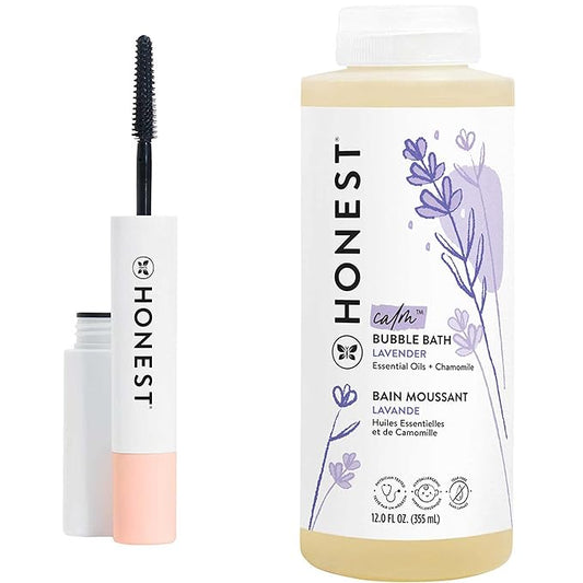 Honest Beauty Extreme Length Volumizing Clean Mascara + Honest Lavender Foaming Bubble Bath Bundle | Naturally Derived + Cruelty Free | 0.27 fl oz, 12 fl oz