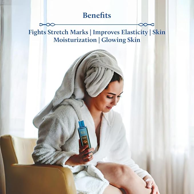 Blue Nectar Saffron & Almond Oil, Ayurveda Product for Crepey Skin | Skin Firming Body Oil for Stretch Marks (12 Herbs, 6.76 Fl Oz)