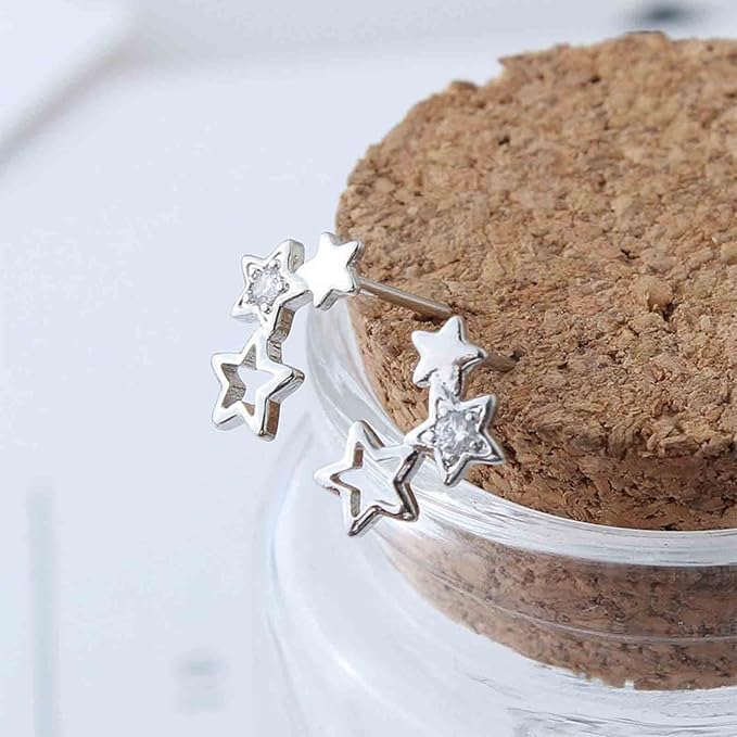 Boho Rhinestone Star Ear Climber Earrings Silver Cluster Star Earrings Minimal Crawler Earrings Vintage Studs Earrings Jewelry for Women and Girls