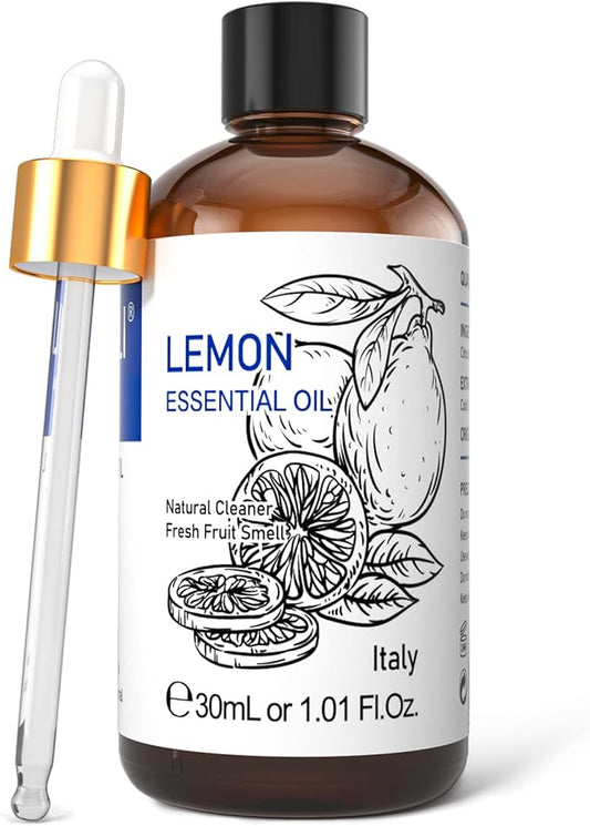 HIQILI Lemon Essential Oil, 100% Pure Undiluted for Cleaning, Skin, Diffuser - 1 Fl Oz/30ML