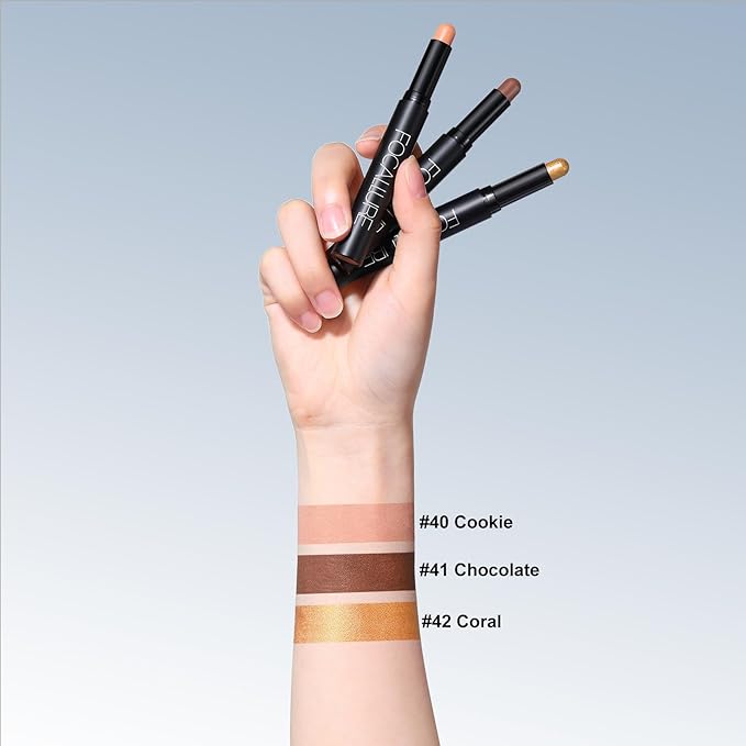 FOCALLURE 3PCS Cream Matte and Shimmer Eye Brightener Stick,Light to Dark Orange Eyeshadow Pencil,Long Lasting Eye Shadow Highlighter Stick Makeup,Gold Rush