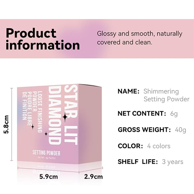 Loose Face Powder Setting Powder, Shimmer Glitter Loose Powder, Matte Finishing Powder Shine, Waterproof, Oil Control, Lightweight Face Powder Makeup for All Skin Tones (Dark Complexion Shimmer)