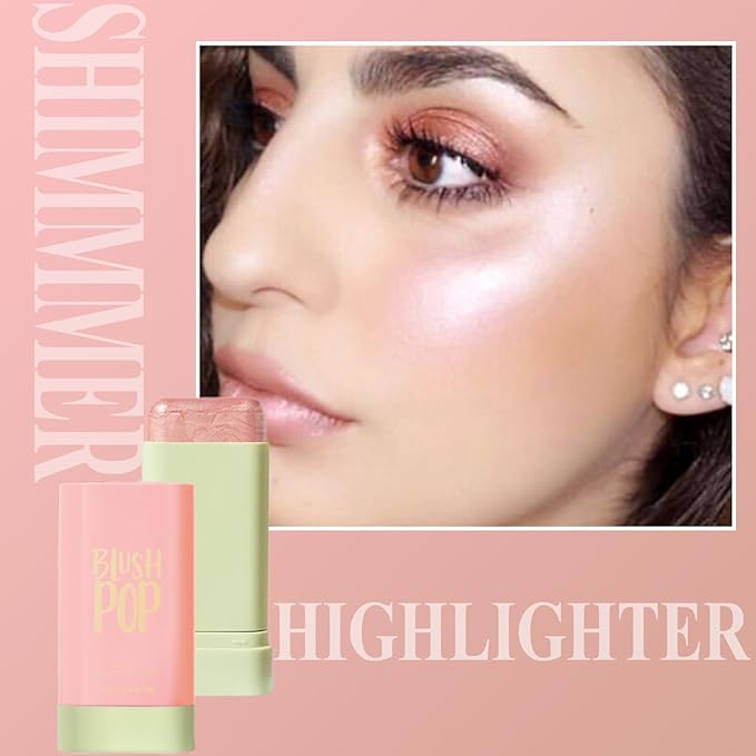 Blush Stick, Cream Blush Stick for Cheeks & Lips, Blendable Long-Lasting Multi-Use Contour Stick & Highlighter Makeup (#4 HIGHLIGHT)