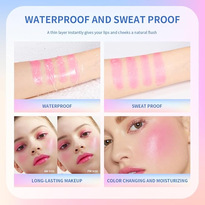 Color Change Blush Clear Liquid Blush Cream Moisturizing Blusher Halo dyeing naturally Blush Rouge Multi-use Makeup Cream For Cheeks Face Lips Waterproof Blush Gel Lip Oil (#3)