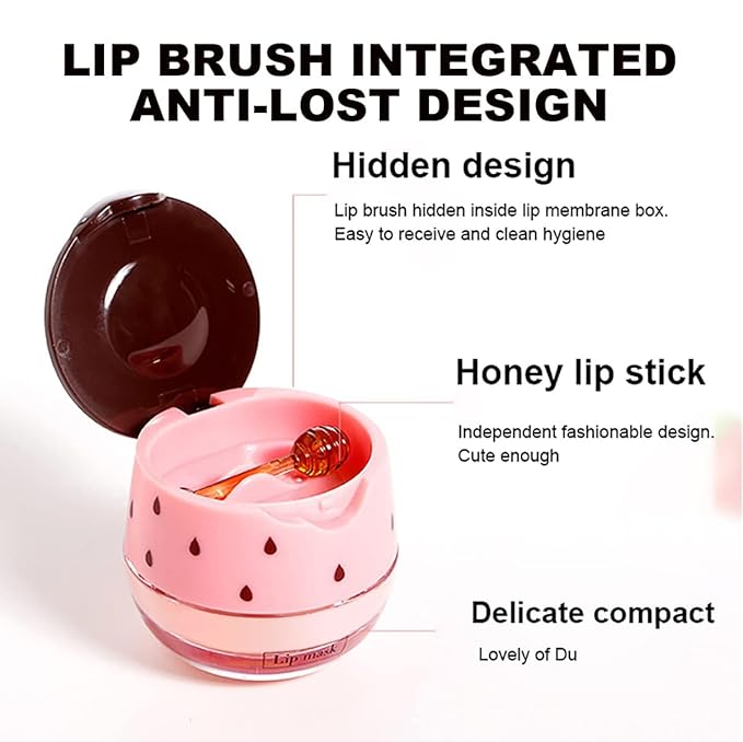 2 Pcs Strawberry & Honey Lip Balm, Lip Mask with Stick, Moisturizing Lip Sleeping Mask Day & Night Lip Care - Hydrate Repair Prevent Dry Cracked Exfoliate (Honey+Strawberry)