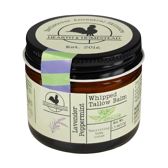 Handmade Whipped Tallow Balm (Lavender Peppermint): Organic Body Butter with Infused Olive Oil- 1.3 oz