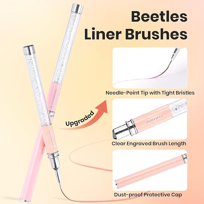 Beetles Gel Polish Nail Art Liner Brushes 5Pcs Painting Art Design Pen Set Diamond Application Rhinestone Handle Drawing Nail Art Brushes Tools Sizes 5/6/11/20/25mm Nail Art Design Gift for Women