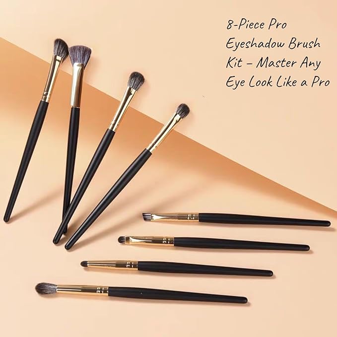 Eyeshadow Makeup Brushes Set with Case 8 PCS Soft Synthetic Hairs Eye Makeup Brushes for Blending Eyebrow Eyeliner Eyeshadow （Black）