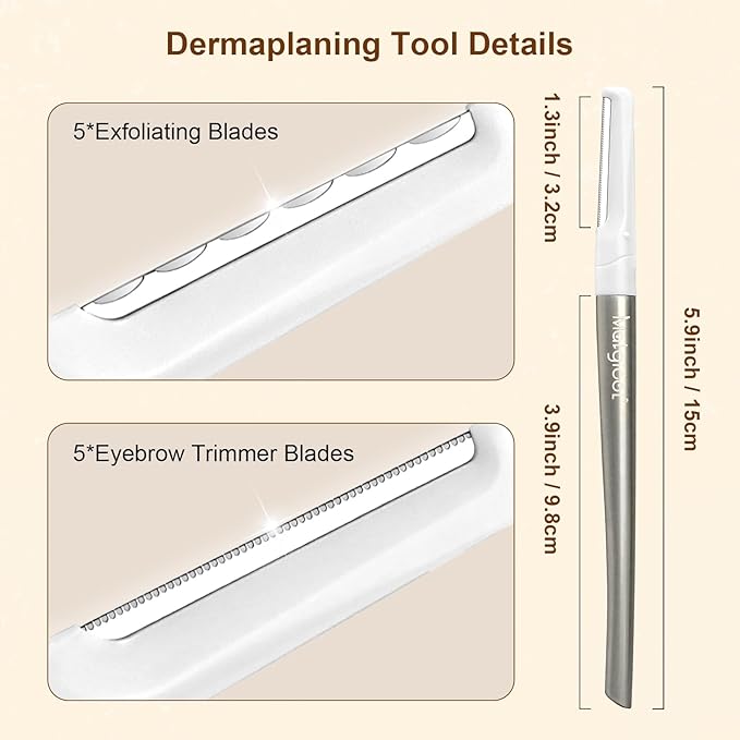 Dermaplaning Razor for Face - 10 Blade Refills, Dermaplaning Tool for Face Help Exfoliate and Smooth Skin, Easy-to-Use Facial Razors, Eyebrow Razor & Peach Fuzz Removal for Beauty