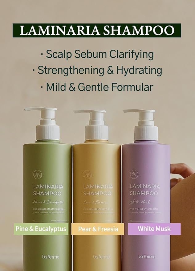 laferme Laminaria Shampoo with Organic Ingredient, Korean Clarifying Shampoo, Hydrating for Dry Hair, Strengthening for Weak Hair, Sulfate & Paraben-Free, for Women & Men, 33.8 FL OZ, Pear & Freesia