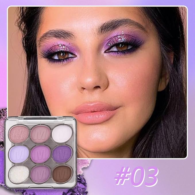 9 Colors Purple Grape Matte Shimmer Eyeshadow Palette for Eye Makeup,High Pigmented Brown Eye Shadow Primers Powder Palet de sombras de ojos