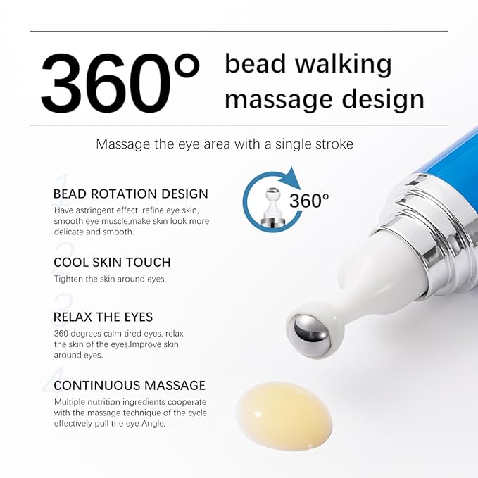 Eye Serum with Roller ball, 15 ML Eye Cream for Dark Circles and Puffiness, Anti-Aging Under Eye Roller Cream Reduce Wrinkles and fine lines