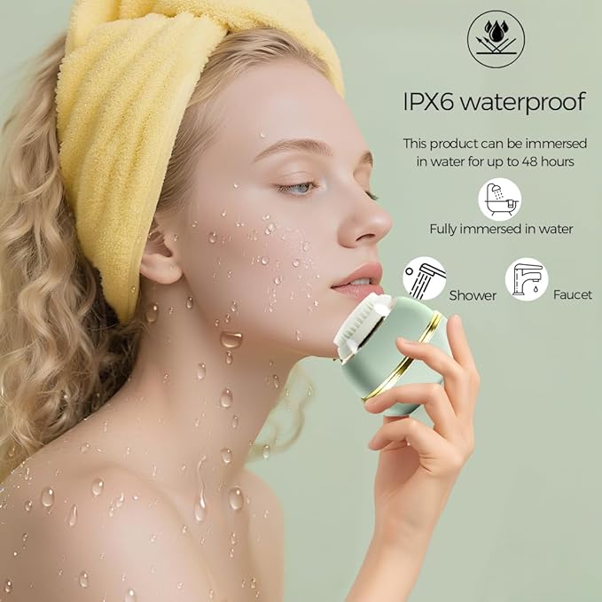 KangGlow Electric Silicone Face Cleansing Brush with UV-C, Sonic Facial Massager with 3 Modes & 3 Brush Heads, Exfoliating & Deep Pore Cleaning, Auto-Drying, Wireless Charging Ket