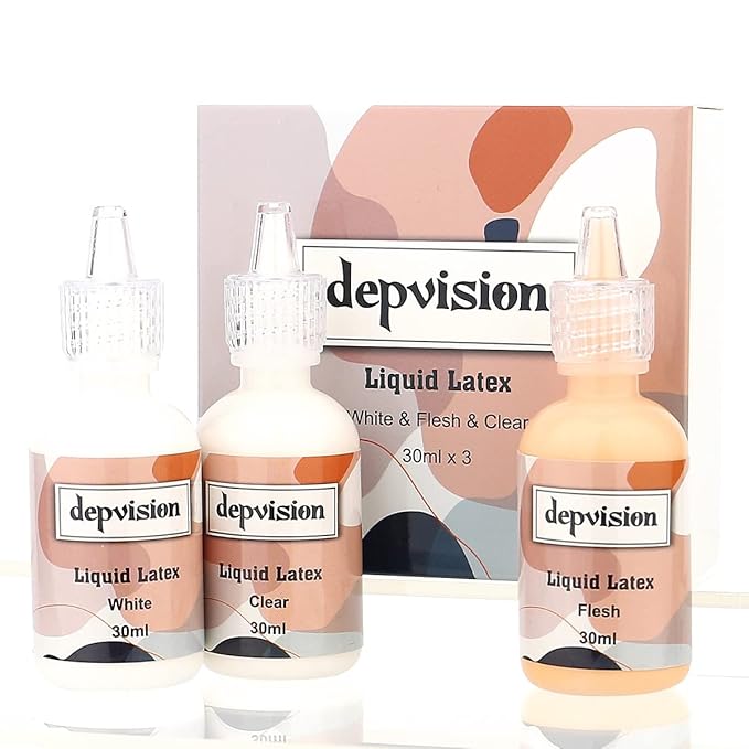 Depvision Liquid Latex 3 Colors Set White Fresh Clear Color For Special Effects Wound Waterproof Professional Makeup Artist Skin Illustrator SFX Monster Zombie (30ml * 3 color)