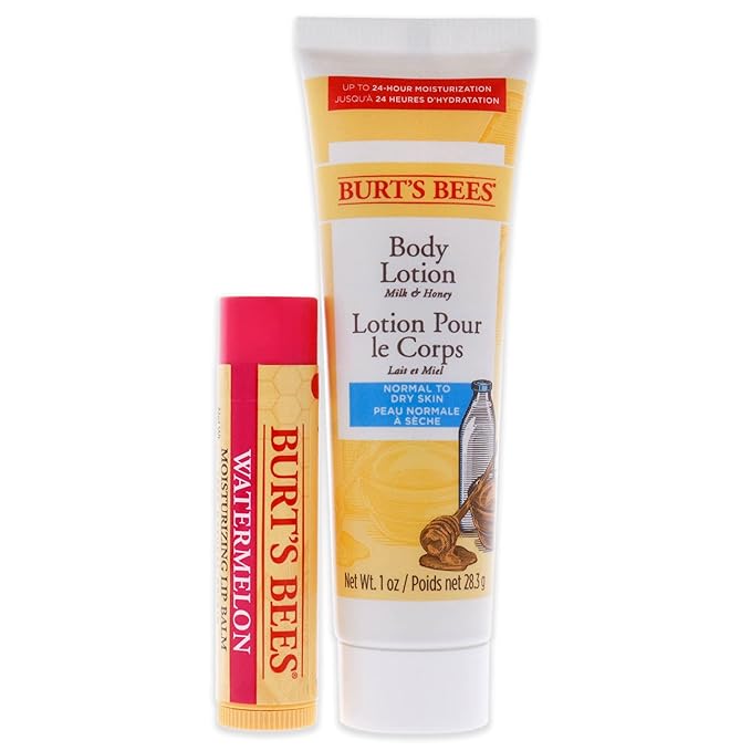 Burts Bees Hive Favorites Kit - Watermelon Unisex -0.15oz Watermelo Lip Balm, 1oz Body Lotion with Milk and Honey 2 Pc,White