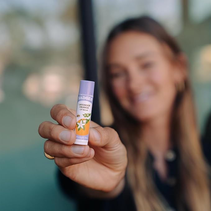 Badger - Classic Lip Balm, Lavender & Orange, Made with Organic Olive Oil, Beeswax & Rosemary, Certified Organic, Moisturizing Lip Balm, 0.15 oz (4 Pack)