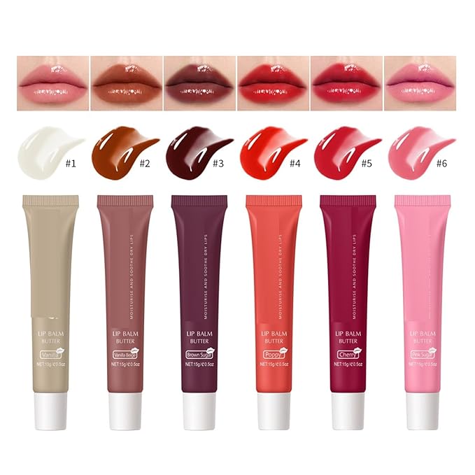 6 Color Hydrating Lip Butter Balm, Moisturizing Lip Repair, Lightweight Nourished Lip Glossy Christmas for Women (01 Vanilla)