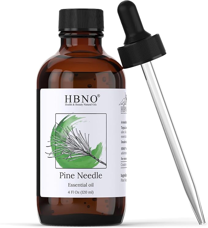 HBNO California Bottled Pine Needle Essential Oil 4 fl oz (120ml) - Natural Pine Needle Oil - Perfect for Cleaning, Aromatherapy, DIY, Soap & Diffuser