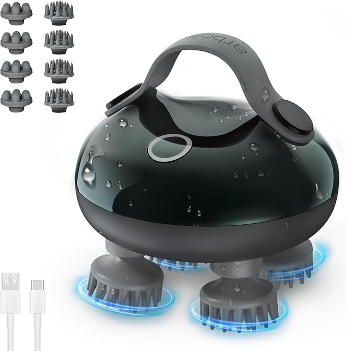 arboleaf Scalp Massager Electric, Portable Head Massager Scalp Stress Relax, Waterproof 6 in 1 Hair Massage with 8 Removable Claws, Rechargeable Hair Head Scratcher, Gifts for Her Him