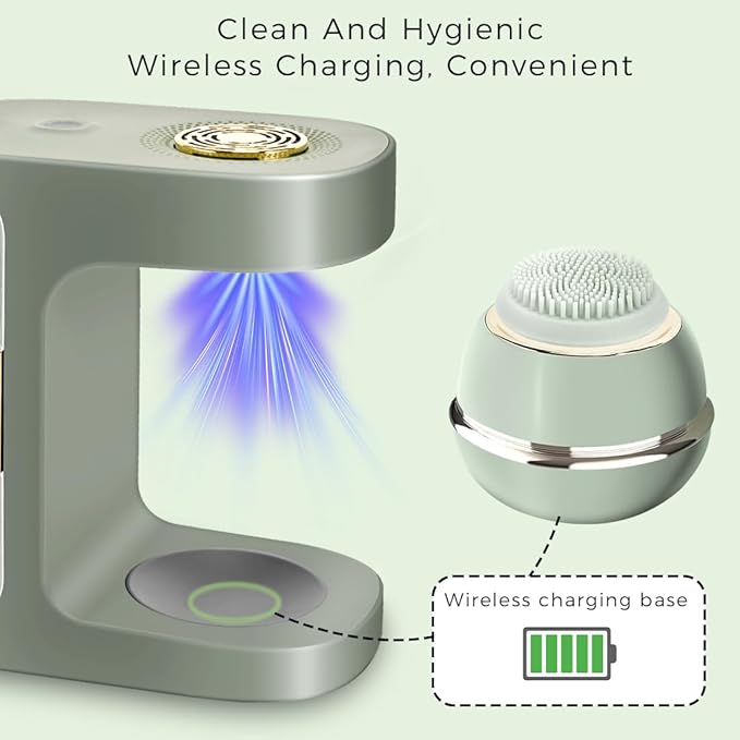 KangGlow Electric Silicone Face Cleansing Brush with UV-C, Sonic Facial Massager with 3 Modes & 3 Brush Heads, Exfoliating & Deep Pore Cleaning, Auto-Drying, Wireless Charging Ket