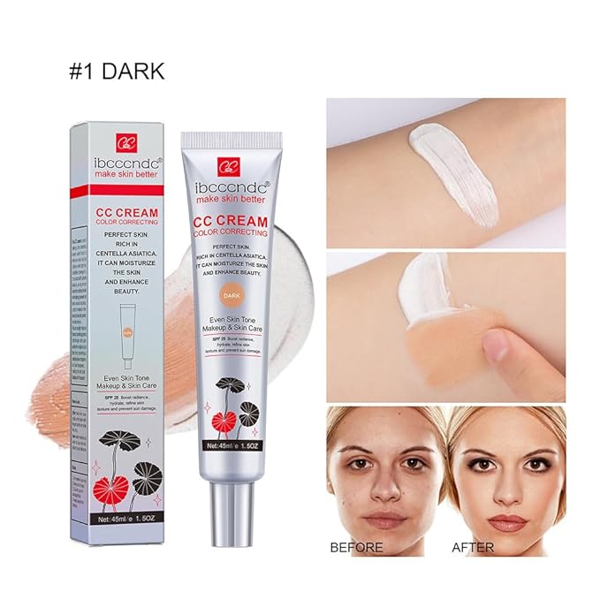 Color Correcting CC Cream with SPF 25, Coverage Lightweight Foundation, Hydrating Serum, Even Skin Tone Makeup and Skin Care, Boost Radiance, Refine Skin Texture, Avoid Sun Damage (Dark, 1PCS)