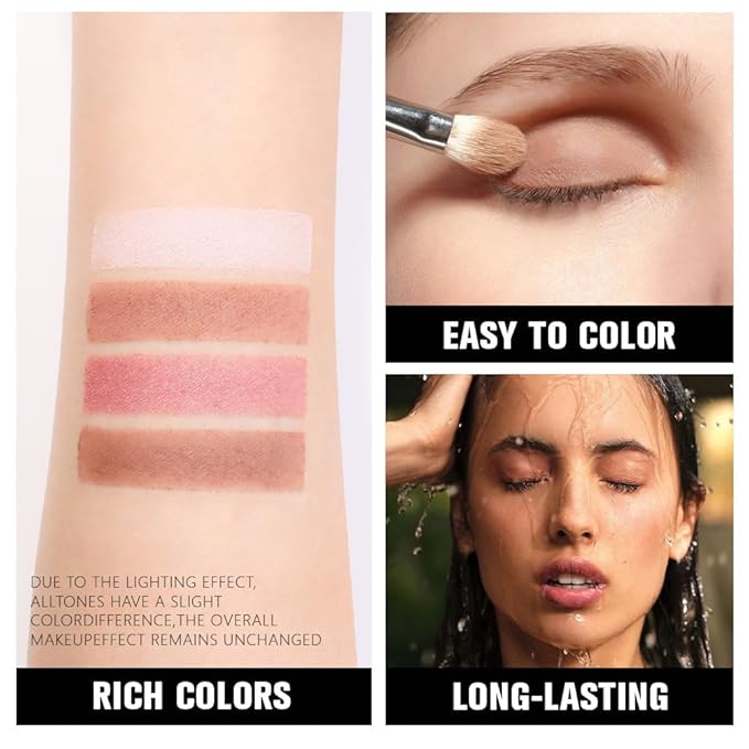 evpct Pink Powder Eyeshadow Quad Palette, Light Pink Rose Nude Chocolate Dark Brown Matte Glitter Shimmer Matte High Pigment Eye Shadow Palette Makeup for older Women, Smudge Proof Vegan Cruelty-free