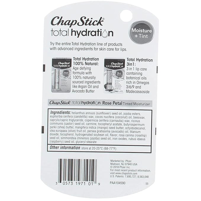 ChapStick Total Hydration Rose Petal 0.12 oz (Pack of 2)